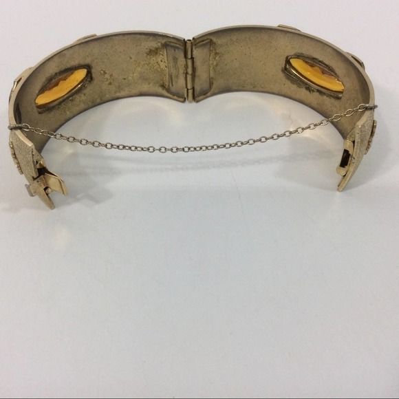 Vintage Whiting And Davis Bangle Bracelet Topaz Stones Safety Chain Art Nouveau - Picture 5 of 8